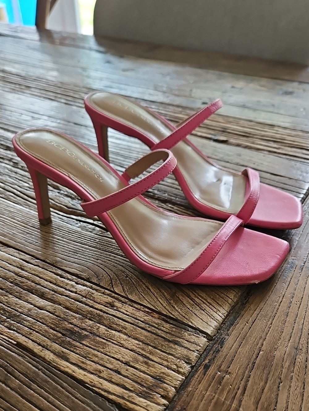 BCBGeneration Hot Pink Double-Strap Square-Toe Heels